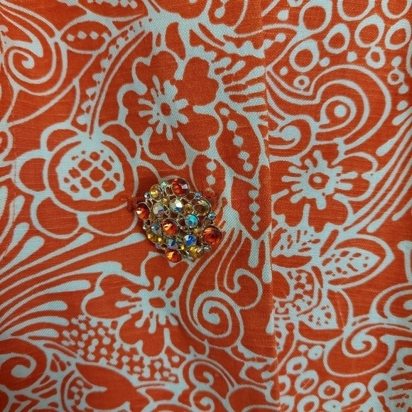 Lily & Taylor Short Sleeve Suit 3 Piece, Jacket, Top, Skirt, Orange Floral Sz 10 - Picture 9 of 15